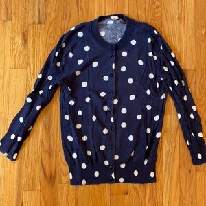 J. Crew navy blue polka dot cardigan
